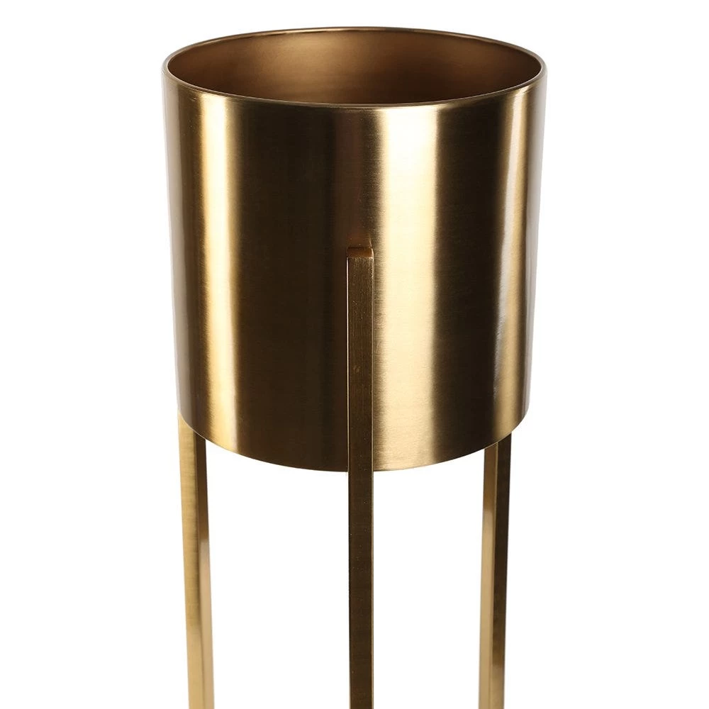 Cylindrical Planter With Stand, Gold – Medium 2 Cylindrical Planter With Stand, Gold – Medium - Image 2