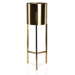 Cylindrical Planter With Stand, Gold β Small