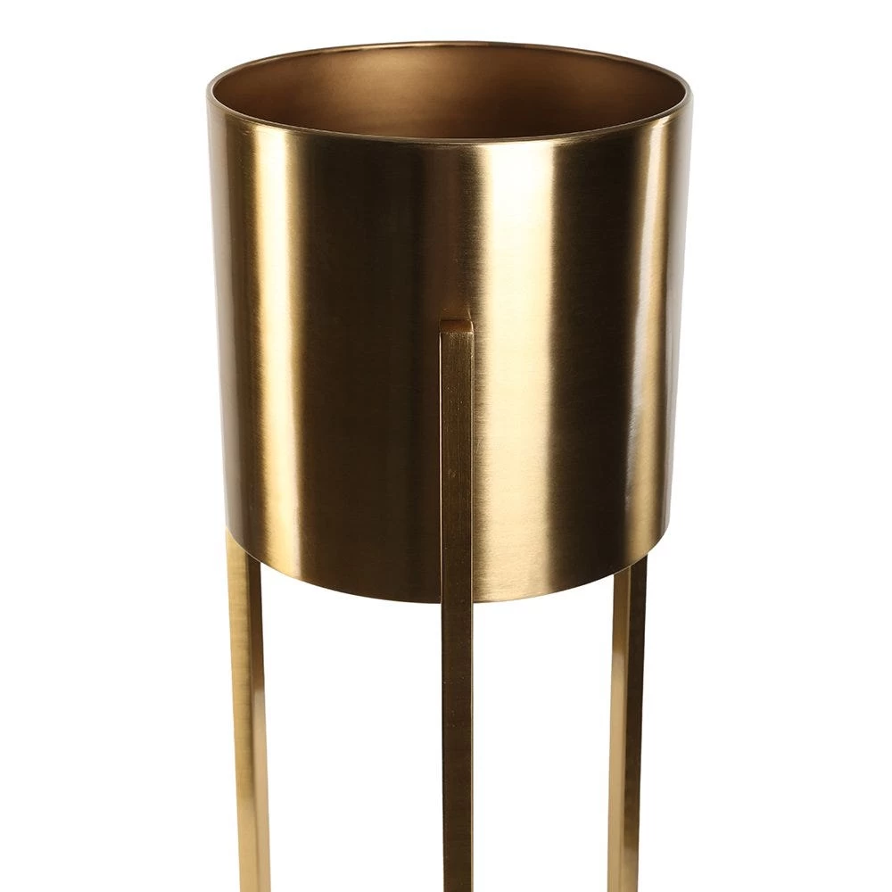 Cylindrical Planter With Stand, Gold – Small 2 Cylindrical Planter With Stand, Gold – Small - Image 2