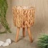 Water Hyacinth Planter Pot With Wood Legs, Medium