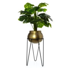 Metal Planter Pot On Stand, Gold & Black – Large