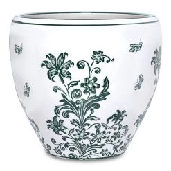Oriental Ceramic Planter, White & Green – 36x39 Cm