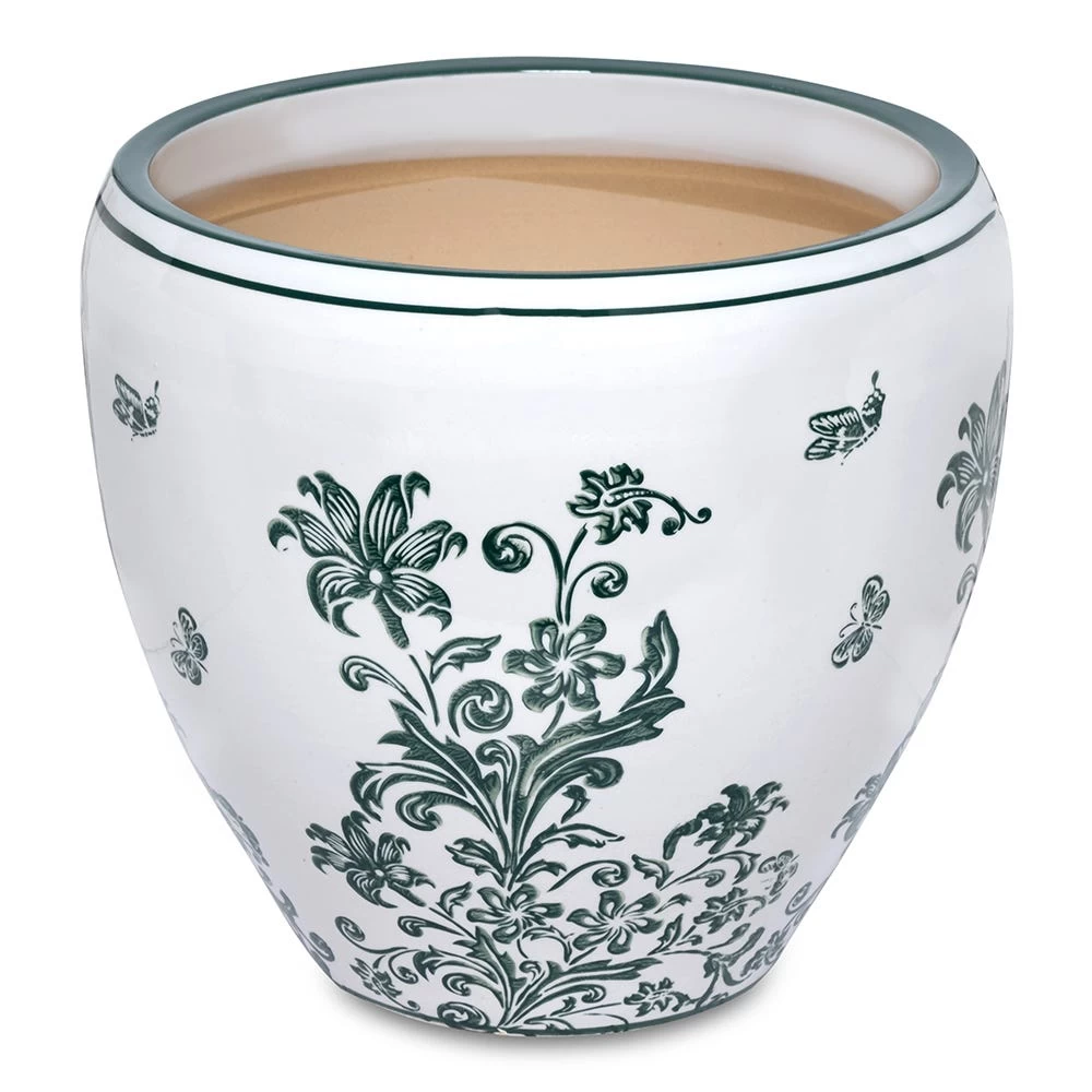 Oriental Ceramic Planter, White & Green – 36x39 Cm 2 Oriental Ceramic Planter, White & Green – 36x39 Cm - Image 2