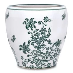 Oriental Ceramic Planter, White & Green – 21x22 Cm
