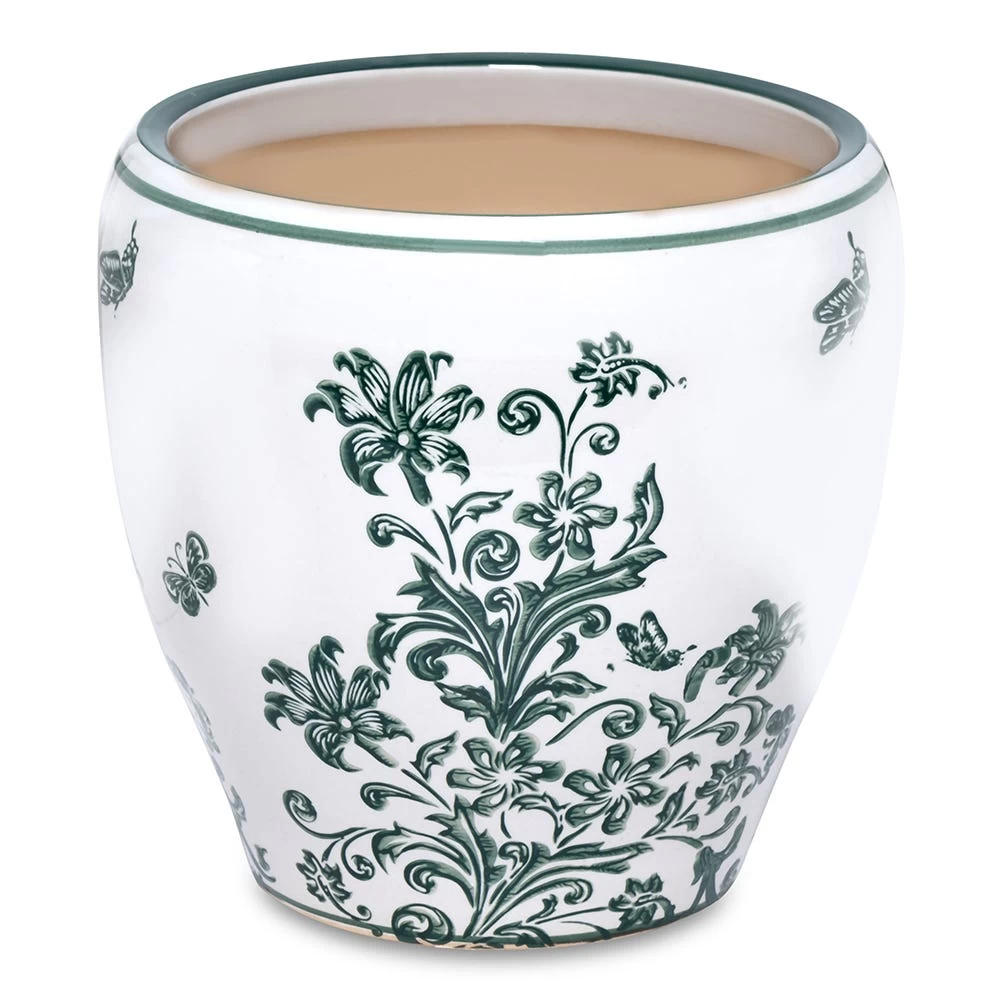Oriental Ceramic Planter, White & Green – 21x22 Cm 2 Oriental Ceramic Planter, White & Green – 21x22 Cm - Image 2