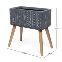 Aztec Wooden-Legged Planter, Grey & White - 41 Cm -decoration 5110900503145 4