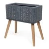 Aztec Wooden-Legged Planter, Grey & White - 51 Cm
