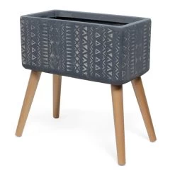 Aztec Wooden-Legged Planter, Grey & White - 51 Cm