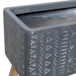 Aztec Wooden-Legged Planter, Grey & White - 51 Cm -decoration 5110900503152 3