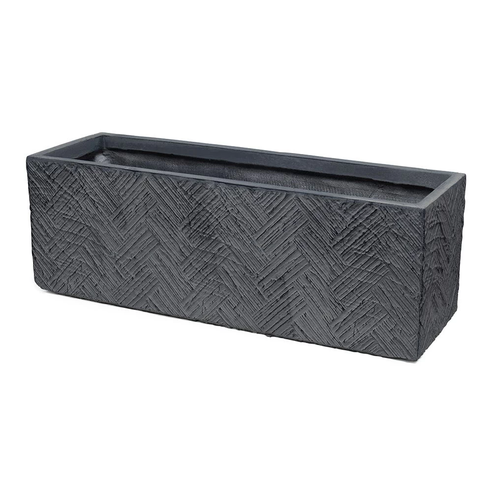 Textured Rectangular Planter, Grey - 58x17 Cm 1 Textured Rectangular Planter, Grey - 58x17 Cm