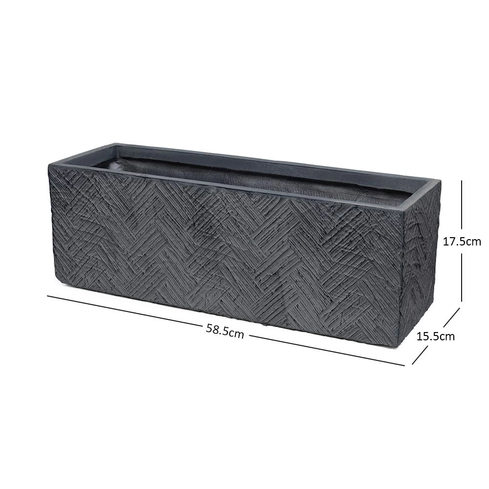 Textured Rectangular Planter, Grey - 58x17 Cm 4 Textured Rectangular Planter, Grey - 58x17 Cm - Image 4