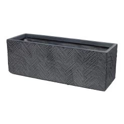 Textured Rectangular Planter, Grey - 65x22 Cm
