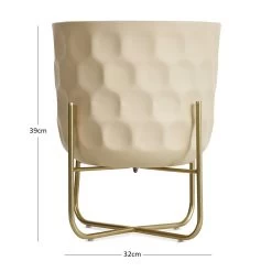 Large White Metal Planter Set With Stand, Beige & Gold - 32x39 Cm 7 Large White Metal Planter Set With Stand, Beige & Gold - 32x39 Cm -decoration 5110900503305 4 2