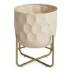 Small White Metal Planter Set With Stand, Beige & Gold - 26x30 Cm