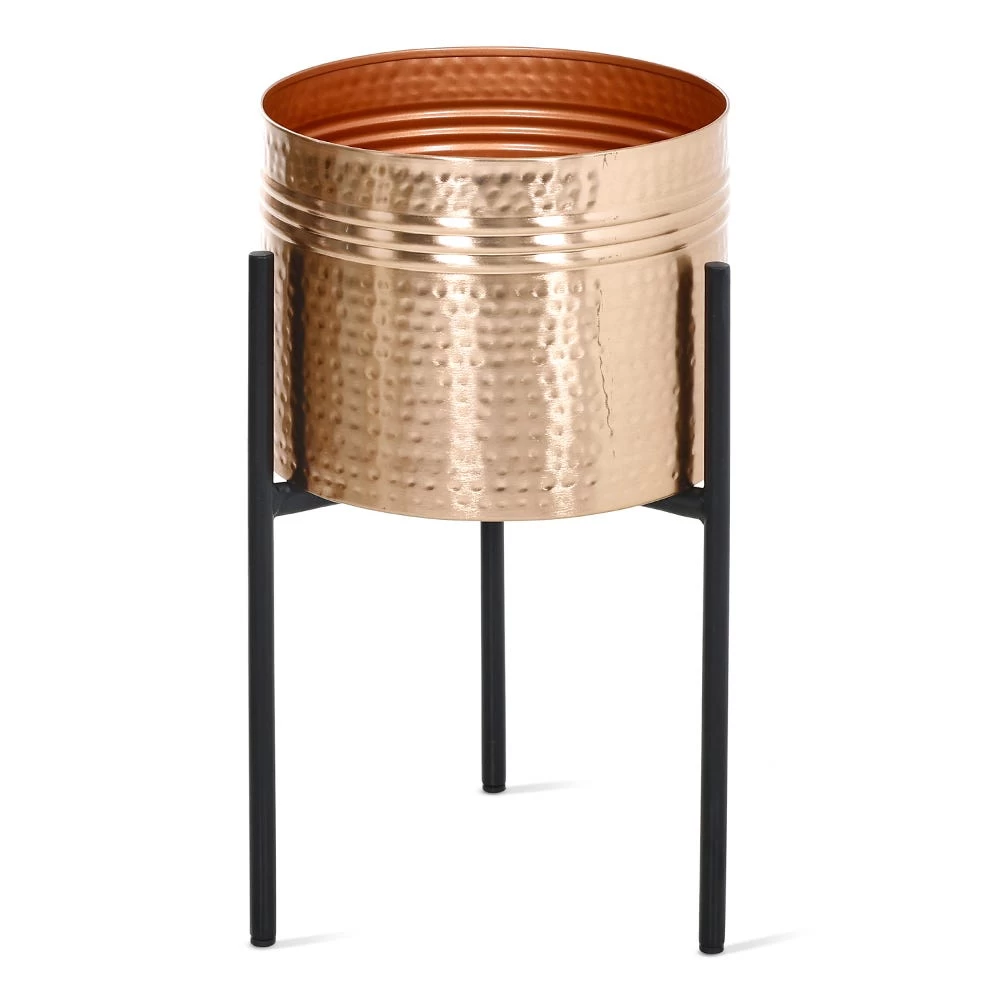Large Metal Planter With Stand, Copper With Black - 26x40 Cm 1 Large Metal Planter With Stand, Copper With Black - 26x40 Cm