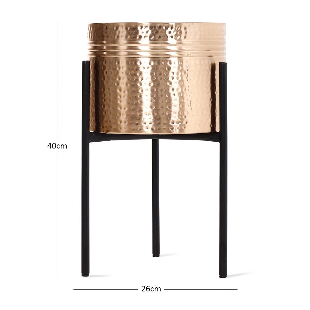 Large Metal Planter With Stand, Copper With Black - 26x40 Cm 3 Large Metal Planter With Stand, Copper With Black - 26x40 Cm - Image 3