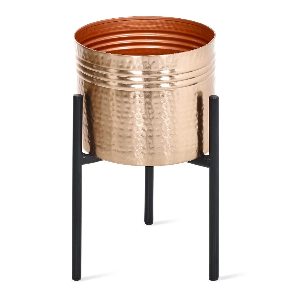 Medium Metal Planter With Stand, Copper With Black - 21x32 Cm 1 Medium Metal Planter With Stand, Copper With Black - 21x32 Cm