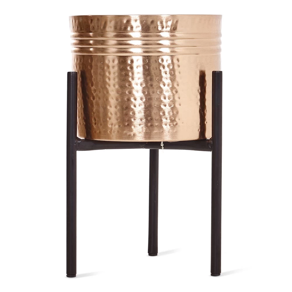 Medium Metal Planter With Stand, Copper With Black - 21x32 Cm 2 Medium Metal Planter With Stand, Copper With Black - 21x32 Cm - Image 2