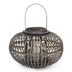 Round Bamboo Rattan Lantern, Grey - 36 Cm