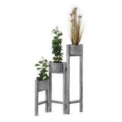 Wooden Stand With 3 Pots, Whitewash Grey – 100x26 Cms