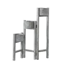 Wooden Stand With 3 Pots, Whitewash Grey – 100x26 Cms -decoration 5110902000901 2