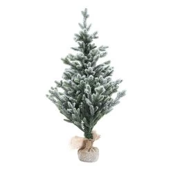 Ana Flocked Tree With Stand, Green & White – 90 Cms